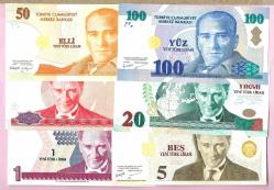 TURKEY 1-5-10-20-50-100 YTL 2005 PREFIX A01 UNC (TK16 631) ÇİL