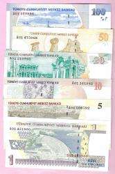 TURKEY 1-5-10-20-50-100 YTL 2005 PREFIX A01 UNC (TK16 631) ÇİL