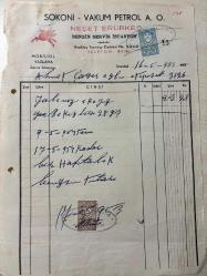Neşet Erürker-OTOMOBİL BENZİN FATURASI - 16 MAYIS 1953 - SOKONİ - VAKUM PETROL A.O. - BENZİN SERVİS İSTASYONU - BEŞİKTAŞ , İSTANBUL - AHMET ÇAYIROĞLU - ISLAK İMZALI, KAŞELİ DAMGA PULU - 28 x 21 cm EBATLI ORİJİNAL FATURA