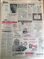 HÜRRİYET GAZETESİ  19 NİSAN 1965 YIL :17 SAYI :6093---Patrikhanede hudut dışına çıkarılabilir ----Liz i ikinci defa 5 yıl sonra gördüm ---Menfaatimiz Neyi icap ettiriyorsa o yapılacak ---Aleviler  ve Bektaşiler  : İlk defa İzmir de  Alenen Toplanarak Hayat Felsefelerini Açıkça İzah Ettiler ---Emekli Sandığı İflas Etmek Tehlikesi Geçiriyor ---Kıbrıslı Türklerin Aç Kalmasına Asla Müsaade Etmeyeceğiz ---Çorum Belediye Başkanı  Seks Partileri Tertiplemiş ---İstanbul a dün gökten kırmızı toz yağdı ---Tahliye edilen Zeki Şahin üç devir adlı bir kitap yazıyor ---Bir kadını çeşmeden su alırken  bıçakladılar ---Türkiye de ilk defa tatbik edilen Plak öncüleri listesinde : Necip  Mirkelamoğlu :Gül Ağacı Değilem ----Dünya Müslümanları birbirine  destek olacak ---Türkiye -Portekiz ---Vefa şampiyon oldu ---Vefa 58 senelik maziye sahip ---Portekiz  karşısında  ezilmeden  futbol oynayacağız ---500 milyonluk köy : Koyunlu --Azerbaycanlı Türk asıllı Üniversiteli paslanmayı önleyen bir madde  buldular --