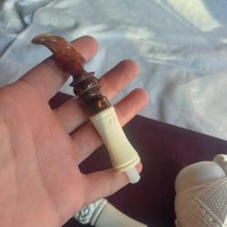 Lületaşı ağızlık ve pipo ,el oyma,orjinal kutuda