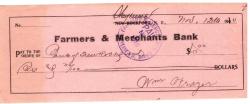 AMERİKAN FARMERS/MERCHANTS BANK NORTH DAKOTA 1910 CHEYENNE