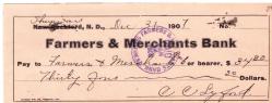 AMERİKAN FARMERS/MERCHANTS BANK NORTH DAKOTA 1907 CHEYENNE
