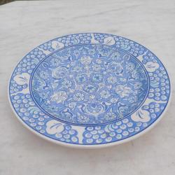 Edip Çini El Boyama Dekoratif Tabak,Mavi Beyaz,Haliç