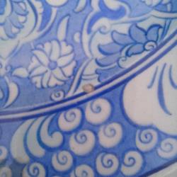 Edip Çini El Boyama Dekoratif Tabak,Mavi Beyaz,Haliç