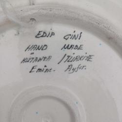 Edip Çini El Boyama Dekoratif Tabak,Mavi Beyaz,Haliç