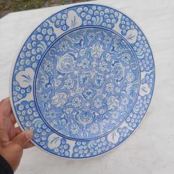 Edip Çini El Boyama Dekoratif Tabak,Mavi Beyaz,Haliç