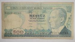 TÜRKİYE CUMHURİYETİ  B08  SERİSİ     500 TL  KAĞIT PARA