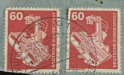 Almanya Pulu - Germany Stamp - Mektup Zarfından Kesilmiş  / Postadan Geçmiş İkili Pul Filateli - Damgalı - RONTGENGERAT, 60 PARA - YABANCI PULLAR