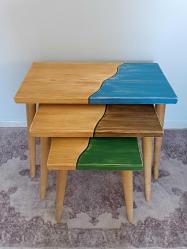 Ahşap 3'lü sehpa takımı el emeği