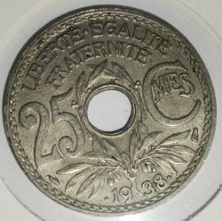 FRANSA 1938   25 CENTIMES    ÖZEL KAPAMASINDA