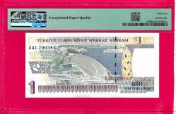 TURKEY 1 YTL P216 2005 RARE PREFIX ---A41---GEM UNC PMG 65 EPQ (TK16 678) ÇİL