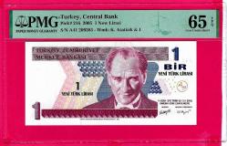 TURKEY 1 YTL P216 2005 RARE PREFIX ---A41---GEM UNC PMG 65 EPQ (TK16 678) ÇİL