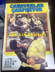 CANAVARLAR ÇARPIŞIYOR - (Da jiao long), 1974,  UZAK DOĞU KUNG FU DÖVÜŞ SİNEMA FİLM ÇİZİM AFİŞİ / POSTERİ  - BÜYÜK BOY - ORİJİNAL - 99 X  68 cm EBADINDA - Original Turkish Big Size Movie Poster - Chien Lei, Michael Wai-Man Chan, Betty Ting Pei, Chin Hu - MİMERAY