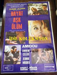 HAYAT AŞK ÖLÜM, ORİJİNAL SİNEMA AFİŞİ - La vie, l'amour, la mort, 1969, FİLM AFİŞİ / POSTERİ - BÜYÜK BOY - ORİJİNAL - 100 X 67 cm EBADINDA - Original Turkish Big Size Movie Poster - Claude Lelouch, 	Amidou, Caroline Cellier, Janine Magnan, Marcel Bozzuffi, Pierre Zimmer, Catherine Samie, Lisette Bersy, Albert Naud, Jean-Pierre Sloan
