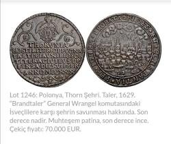 Polonya Toruń'un madeni para taler kuşatması ççç nadir ası 1629
