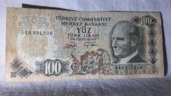 100 Türk Lirası 6 Emisyon G46321526 seri nolu  Yüz TL.