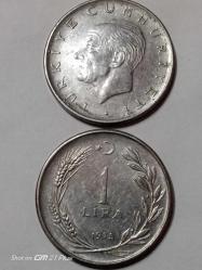 TÜRKİYE CUMHURİYETİ 1 LİRA 1975 ( TERS DÜZ TAKİM)