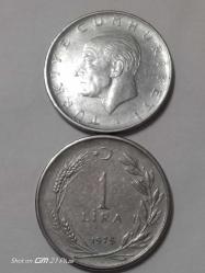 TÜRKİYE CUMHURİYETİ 1 LİRA 1975 ( TERS DÜZ TAKİM)