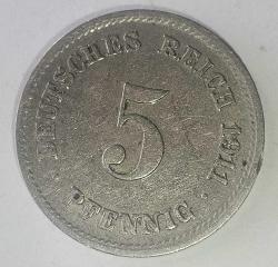 ALMANYA 1911   5 PFENNIG