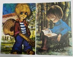 Eski 2 adet animasyon kartpostal