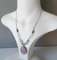 Vintage 925 Gümüş Ametrin Aytaşı Akik ve Yeşim Taşlı Kolye