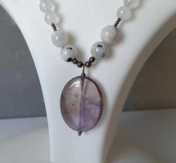 Vintage 925 Gümüş Ametrin Aytaşı Akik ve Yeşim Taşlı Kolye