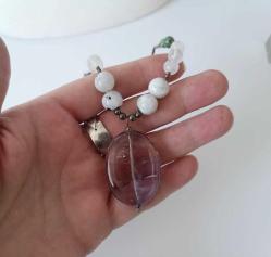 Vintage 925 Gümüş Ametrin Aytaşı Akik ve Yeşim Taşlı Kolye