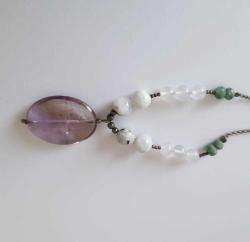 Vintage 925 Gümüş Ametrin Aytaşı Akik ve Yeşim Taşlı Kolye