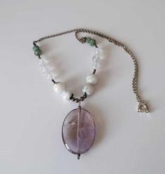 Vintage 925 Gümüş Ametrin Aytaşı Akik ve Yeşim Taşlı Kolye