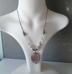 Vintage 925 Gümüş Ametrin Aytaşı Akik ve Yeşim Taşlı Kolye