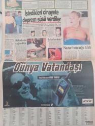 Tan Haftalık Magazin ve Siyasi Aktüalite Gazetesi - 9 Eylül 1999 - Yatak keyfi seksin en iyi ilacı - Türkan Şoray gelecekte sanatsal faaliyetleri artacak - Aşk İçin Yaratıldı çizgi romanı - Aşk Falınız - Mehmet ali can - Sony Ericsson Telefon Reklamı - Nazar boncuğu taktı - Katya - Bu kız kemiksiz! - Birbirlerine kurşun yağdırdılar - Hasan Coşkun - Fadime Tur - Hacer Kayabaşı - İşledikleri cinayete deprem süsü verdiler fotoğraf ve haberi - Gazete Tam Değildir Sadece 2 Sayfası Mevcuttur
