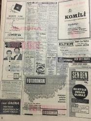 HÜRRİYET GAZETESİ 8 EYLÜL 1967 YIL :20 SAYI :6955----Babam ırz  düşmanı idi --Hilafetçilerin Ürdünlü Reisini Polis Yakaladı ---Genç  dul ,gece evini basan kabadayıyı 8 kurşunla yere  serdi ---Başbakan Demirel Bugün Keşan a Gidiyor ---Eşyaları ve  pasaportu  çalınan işçi  karı-koca  Almanya ya gidemiyor ---Burdur  da yağmur Can ve mal kaybına sebep oldu ----Ford fabrikasındaki işçiler greve  başladı ---Sevim Şengül :Plaklarını iftarla Sunar ---İkinci kafilemiz 150 şişe  viski ve  200 karton  sigara ile gitti ---Fenerbahçe bugün kampa giriyor ---Sakat Çocuklar Okulu ---Libya Kralının Bursa da Tedavisine Başladı ---İzmir  e giden Celal Bayar ın karşılanışında  yaralananlar  oldu --Milyoner İş Adamı  İçki Masasında Öldü ---