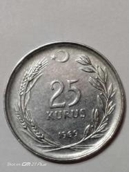 TÜRKİYE CUMHURİYETİ 25 KURUŞ 1969 (  DÜZ ) ÇÇT