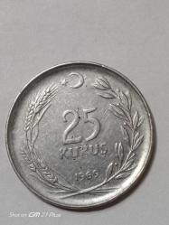 TÜRKİYE CUMHURİYETİ 25 KURUŞ 1969(DÜZ ) ÇÇT