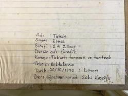 OKUL ÖDEVİ RESİM ÇALIŞMASI: ÖĞRENCİ: TAHSİN ELMAS - ÖĞRETMEN: M. ZEKİ KUŞOĞLU - 30.10.1990 - MUKAVVA ÜZERİNE YUNUS EMRE VE DALINDA BİR GÜL KONULU RESİM - 30 x 22 cm EBADINDA