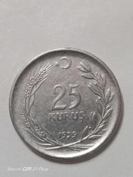 TÜRKİYE CUMHURİYETİ 25 KURUŞ 1959 (  DÜZ) ÇT