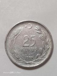 TÜRKİYE CUMHURİYETİ 25 KURUŞ 1964 ( DÜZ ) ÇT