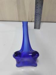 Murano taklidi tek çiçeklik vazo kobalt rengi