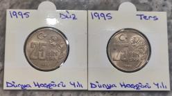 1995 Yılı 25 Bin Lira Dünya Hoşgörü Yılı Fao (TERS / DÜZ) ÇİL