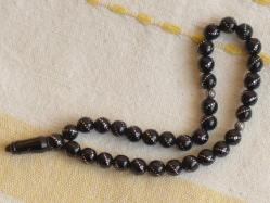 Eski Gümüş İşlemeli Erzurum Oltu Taşı Tespih