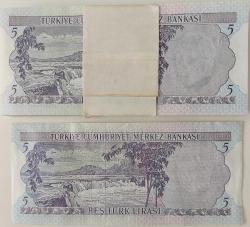 6.EMİSYON 5 TÜRK LİRASI 1 DESTE(100 ADET) ORİJİNAL KAĞIT PARA YARISI SIRALI YARISI DA SIRA ATLAMALI ÇİL