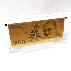 Masa üstü şeffaf sergi standında, Altın 24K Gold 200 TL. Altın Varak  200 TL Koleksiyonluk, Hediyelik