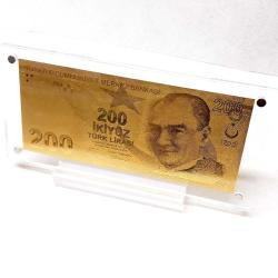 Masa üstü şeffaf sergi standında, Altın 24K Gold 200 TL. Altın Varak  200 TL Koleksiyonluk, Hediyelik