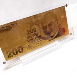 Masa üstü şeffaf sergi standında, Altın 24K Gold 200 TL. Altın Varak  200 TL Koleksiyonluk, Hediyelik