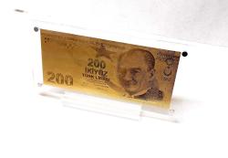 Masa üstü şeffaf sergi standında, Altın 24K Gold 200 TL. Altın Varak  200 TL Koleksiyonluk, Hediyelik