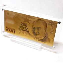 Masa üstü şeffaf sergi standında, Altın 24K Gold 200 TL. Altın Varak  200 TL Koleksiyonluk, Hediyelik