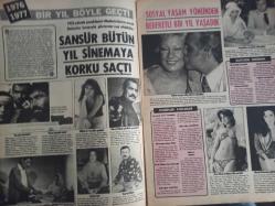 Pazar Haftalık Aktüalite Sinema Tiyatro Müzik ve Magazin Dergisi - 30 Aralık 1976 - Sayı:1058 - Seher Şeniz - Tülay Karaca - Esin Engin söyledi Aynur Aydan oynadı - Erkan Yolaç ve eşi her gün balayında - Uğur Akdora da boş zamanlarını değerlendiriyor - Yavuz Kartal - Melek Görgün - Seyyal Taner eski neşesine kavuştu - Öztürk Serengil, Kudret Şandra'ya göbek attırdı - Yılmaz Güney - Semra Özdamar - Hakan Balamir - Aytaç Arman - Müjde Ar'ın yıldızı parladı - Fikret Hakan - Ayhan Işık - Kartal Tibet - Sansür bütün yıl sinemaya korku saçtı - Nebahat Çehre - Yavuz Demir - İsmet Kasapoğlu - Emel Sayın - Arzu Okay - Meral Orhonsay - Fatma Girik dişi hamlet - Selma Güneri - Sadri Alışık - Gönül Yazar - Türkan Şoray - Yılmaz Güney - Hülya Koçyiğit - Cüneyt Arkın - Ajda Pekkan on yıl sonra Yeşilçam'da - Marisa Mell, Sadri Alışık'la oynayacak - Safa Önal - Prenses Banu fotoğraflı Pazar 1977 Takvimi Posteri - Dansöz Gamze Öz dışarda kazanıp Türkiye'de yiyor - Figen Han - Tam Takım Dergi