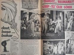 Pazar Haftalık Aktüalite Sinema Tiyatro Müzik ve Magazin Dergisi - 29 Eylül 1972 - Sayı:836 - Mine Mutlu - Bahar Erdeniz - Perihan Savaş'ıda soyup attırdılar - Filiz Akın gecekondu dilberi rolünde - Kadir İnanır - Güler Alış - Zeynep Değirmencioğlu - Persil Deterjan Reklamı - Bir Çarpıda Kadir İnanır - Figen Han Zor Durumda - Melek Görgün - Aytekin Akkaya - Beyza Başar - Danyal Topatan - Ali Ekdal - Altan Günbay - Beyza Başar - Aytekin Akkaya - Bahar Erdeniz şarkıcılıkta karar kıldı - Müşerref Tezcan - Nubar Terziyan - Hüseyin Peyda - Nalan Çöl - Behçet Nacar - Nur Ay - Sansürün reddettiği seks filmi ismini değiştirince onaylandı - Denize Veda - Sevda Ferdağ - Metin Erksan - ''dansöz'' bulunamayınca striptizciler göbek attı fotoğraf ve haberi - Tam Takım Dergi.Dansöz