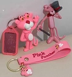 Pembe panter figür oyuncak anahtarlık set uç kısmında plastik fotoğraf çerçevesi anahtarlık mevcut koleksiyon dekor hediye tasarım vintage retro aksesuar süs nostalji antika reklam promosyon